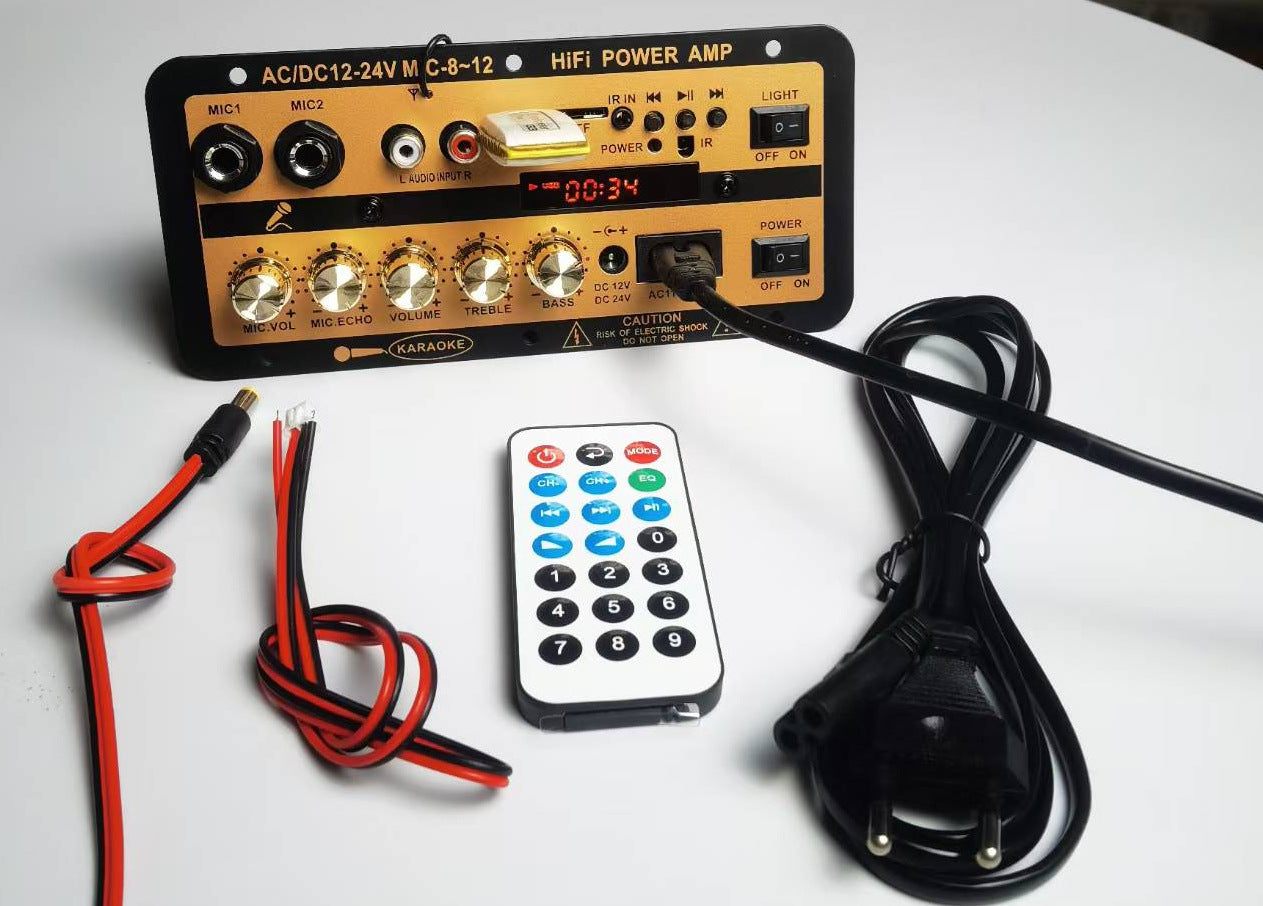 Placă amplificator DSP Bluetooth 12V/24V cu ecran, slot TF/USB, pentru sisteme auto-4092386