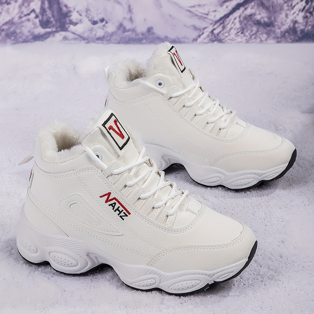 Nowe, zimowe, damskie, codzienne buty sportowe z polarową wyściółką, ciepłe i z grubą podeszwą【35-41】-4210175