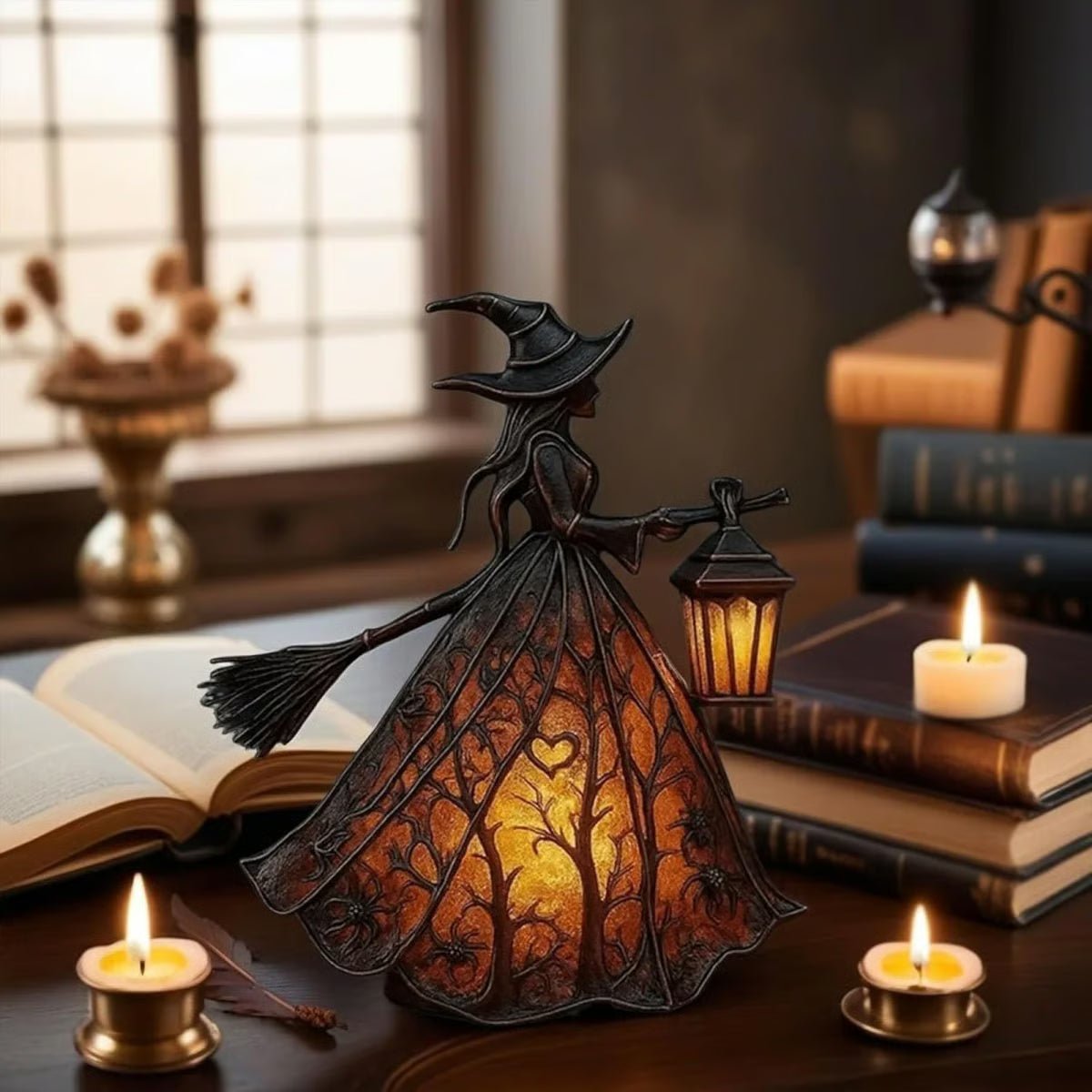 🧙♀️Λάμπα μάγισσας για το Halloween, τρομακτικό γοτθικό διακοσμητικό φανάρι, μοναδικό διακοσμητικό μοτίβο επιτραπέζιου λαμπτήρα, νυχτερινό φως με πόδια.-4116944