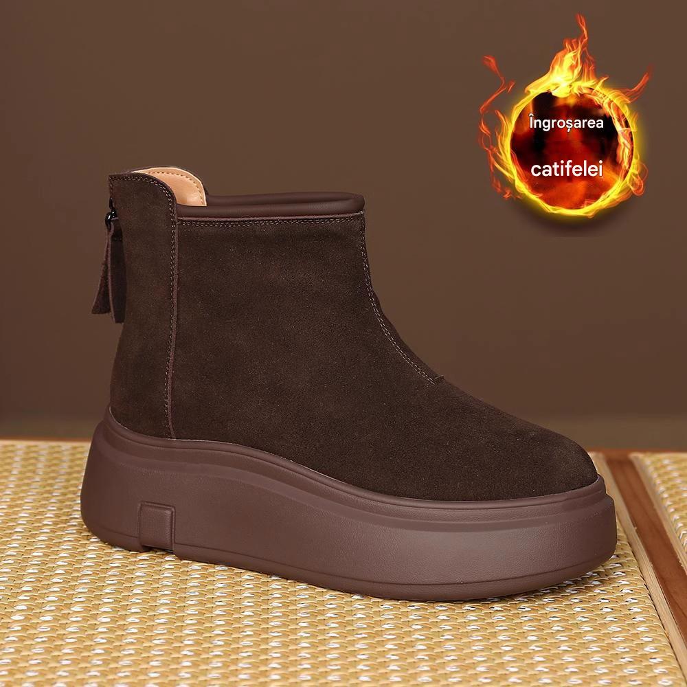 Cizme de zapada cu talpa groasa cizme scurte confortabile cu fermoar la spate-3872660