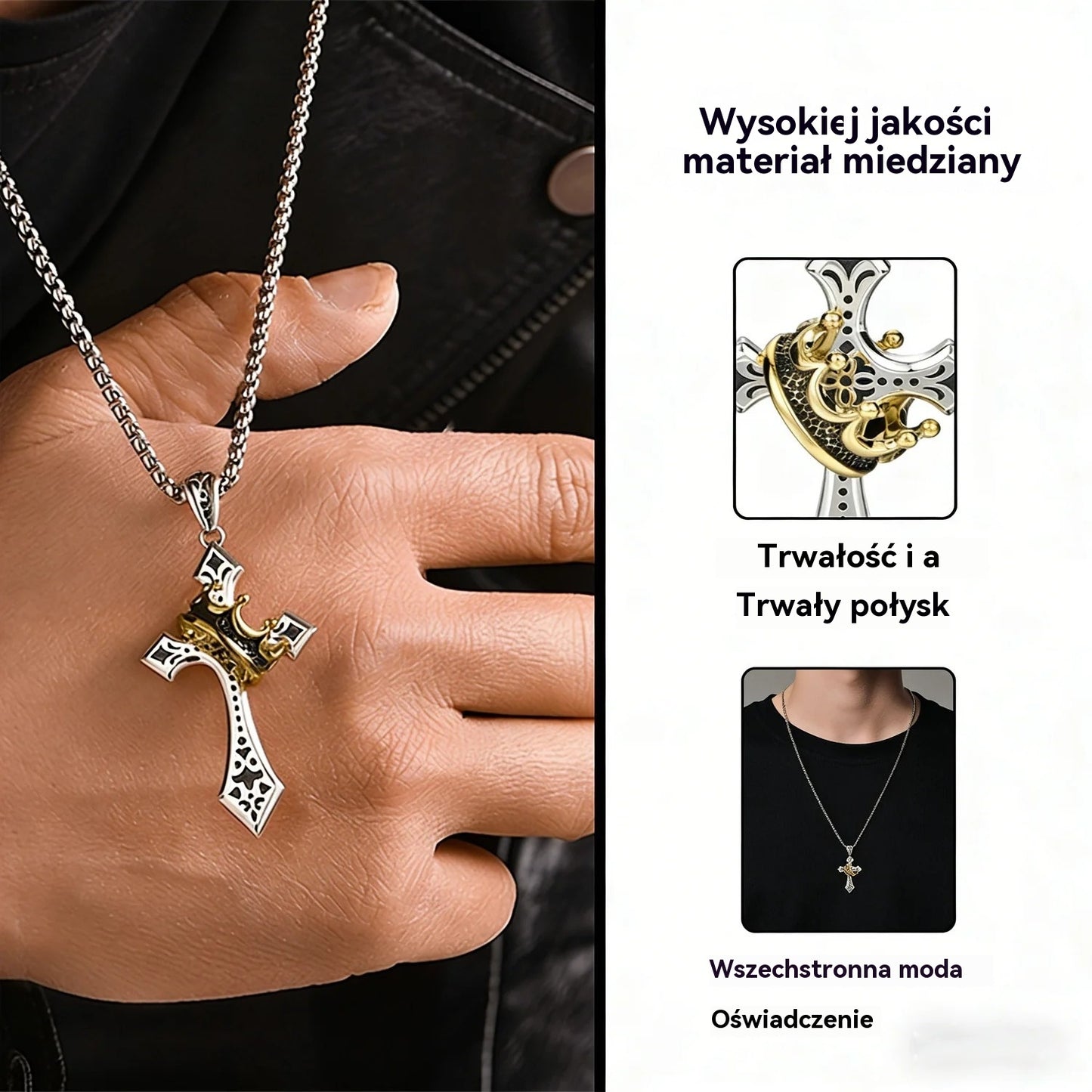 【Kup 1, a 1 dostaniesz gratis】✝️ Naszyjnik vintage z krzyżem i koroną – symbol wiary, siły i codziennej ochrony