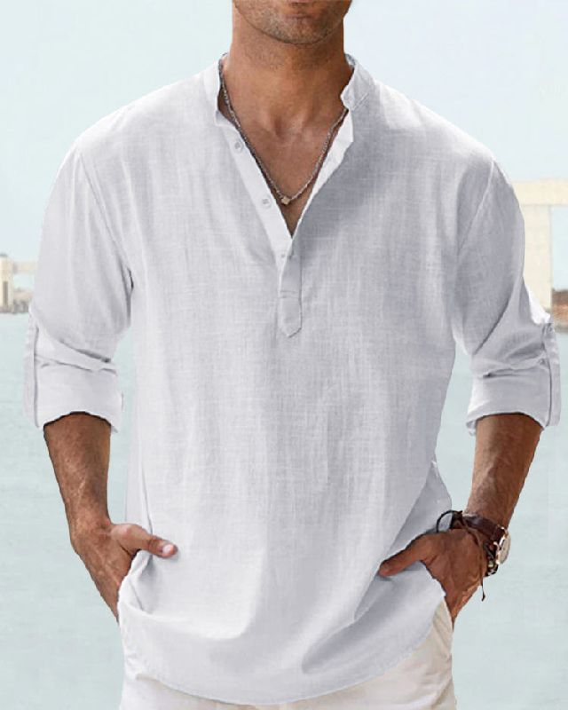 🤩【S-5XL】Ανδρικό μακρυμάνικο πουκάμισο από βαμβάκι και λινό ύφασμα.-4113969