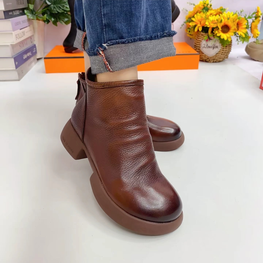 2024 noi toamnă și iarnă high end high end primul strat de piele de vacă cu talpă moale cizme pentru femei,Fără miros, rezistent la uzură, rezistent la apă