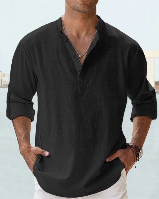 🤩【S-5XL】Ανδρικό μακρυμάνικο πουκάμισο από βαμβάκι και λινό ύφασμα.-4113969