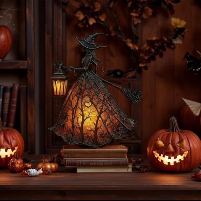 🧙♀️Λάμπα μάγισσας για το Halloween, τρομακτικό γοτθικό διακοσμητικό φανάρι, μοναδικό διακοσμητικό μοτίβο επιτραπέζιου λαμπτήρα, νυχτερινό φως με πόδια.-4116944