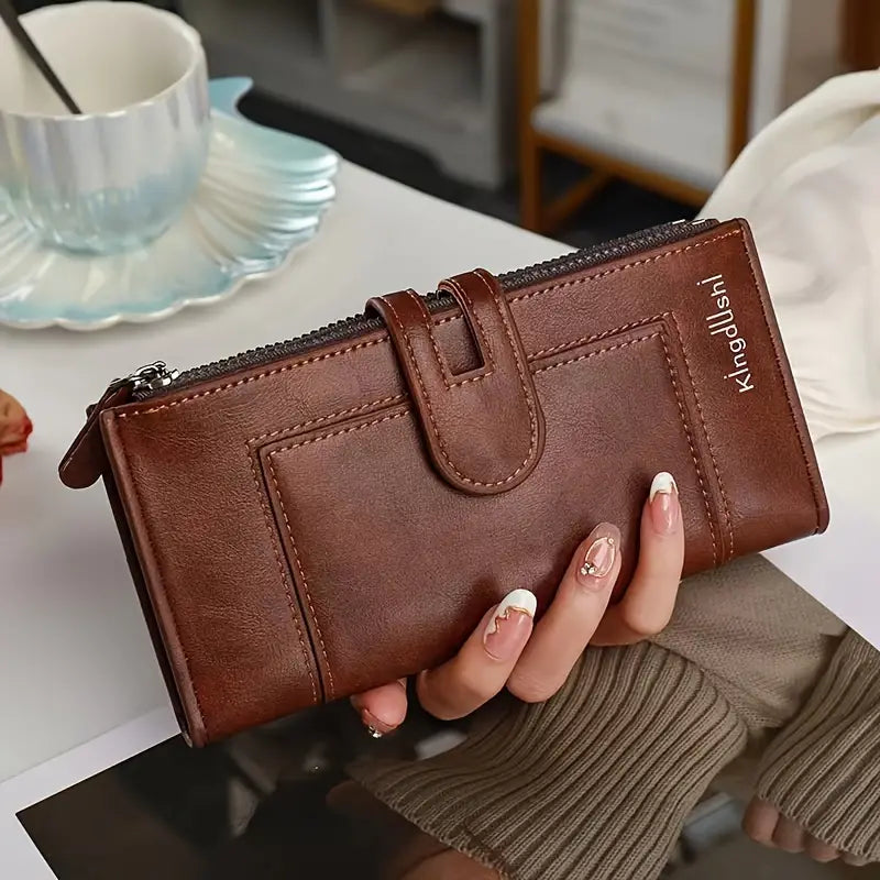 💰Damski portfel w stylu retro z prawdziwej skóry, z podwójnym zamkiem-4113973