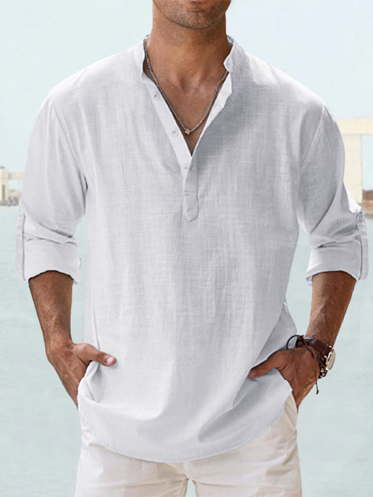 🤩【S-5XL】Ανδρικό μακρυμάνικο πουκάμισο από βαμβάκι και λινό ύφασμα.-4113969