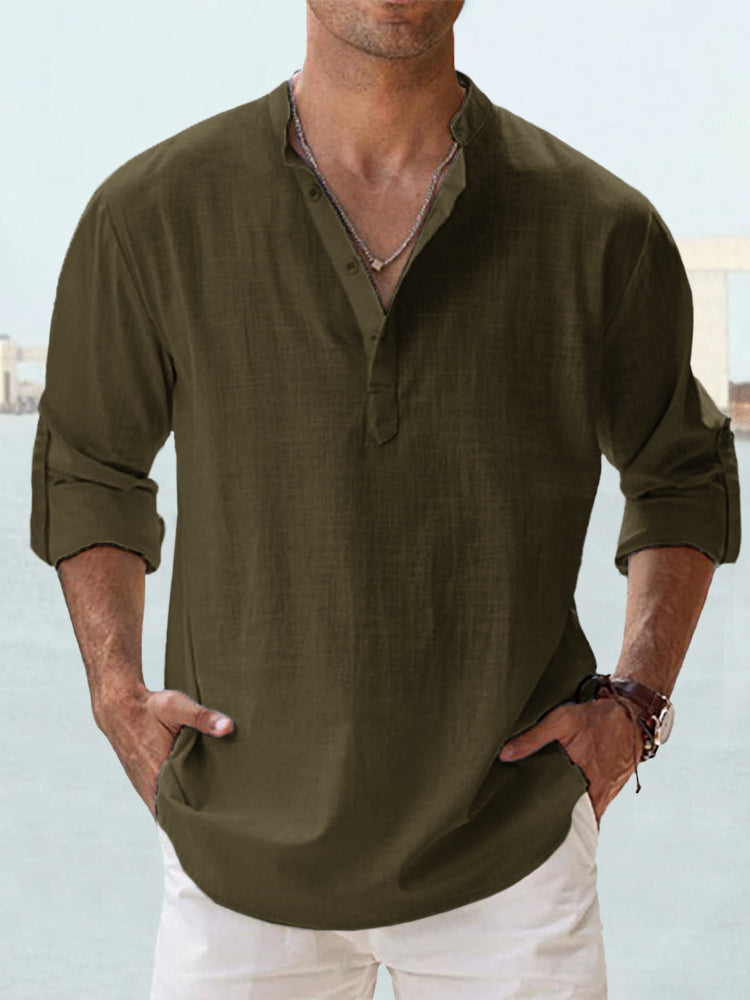 🤩【S-5XL】Ανδρικό μακρυμάνικο πουκάμισο από βαμβάκι και λινό ύφασμα.-4113969
