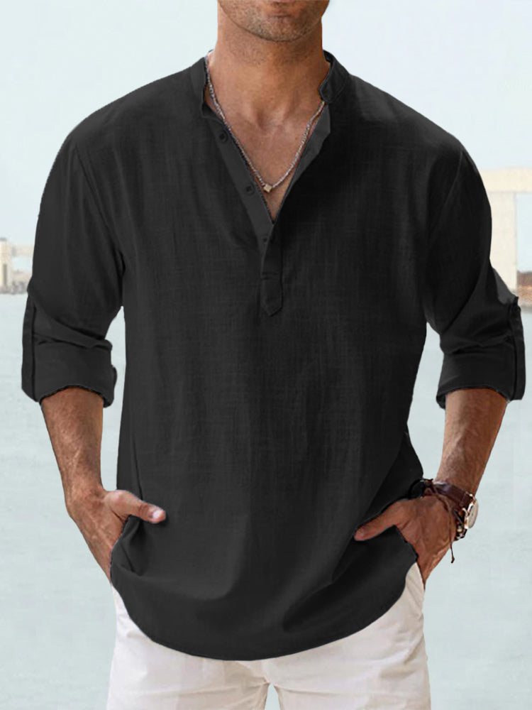 🤩【S-5XL】Ανδρικό μακρυμάνικο πουκάμισο από βαμβάκι και λινό ύφασμα.-4113969
