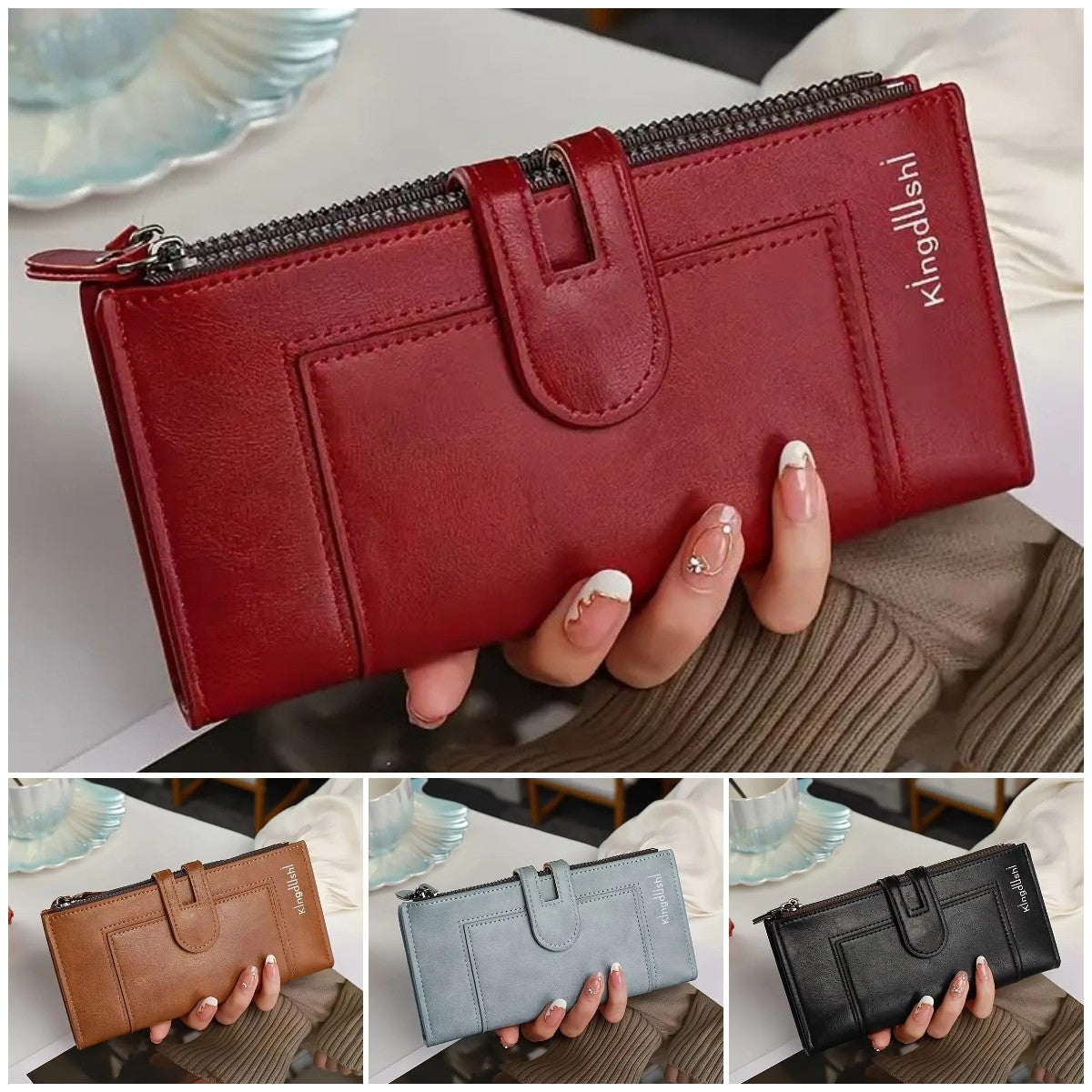 💰Damski portfel w stylu retro z prawdziwej skóry, z podwójnym zamkiem-4113973