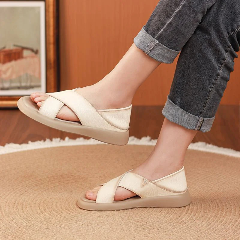 💕【Cumpără 1 primești 1 gratis】【35-42】Sandale plate romane din piele naturala casual si confortabile-4023053