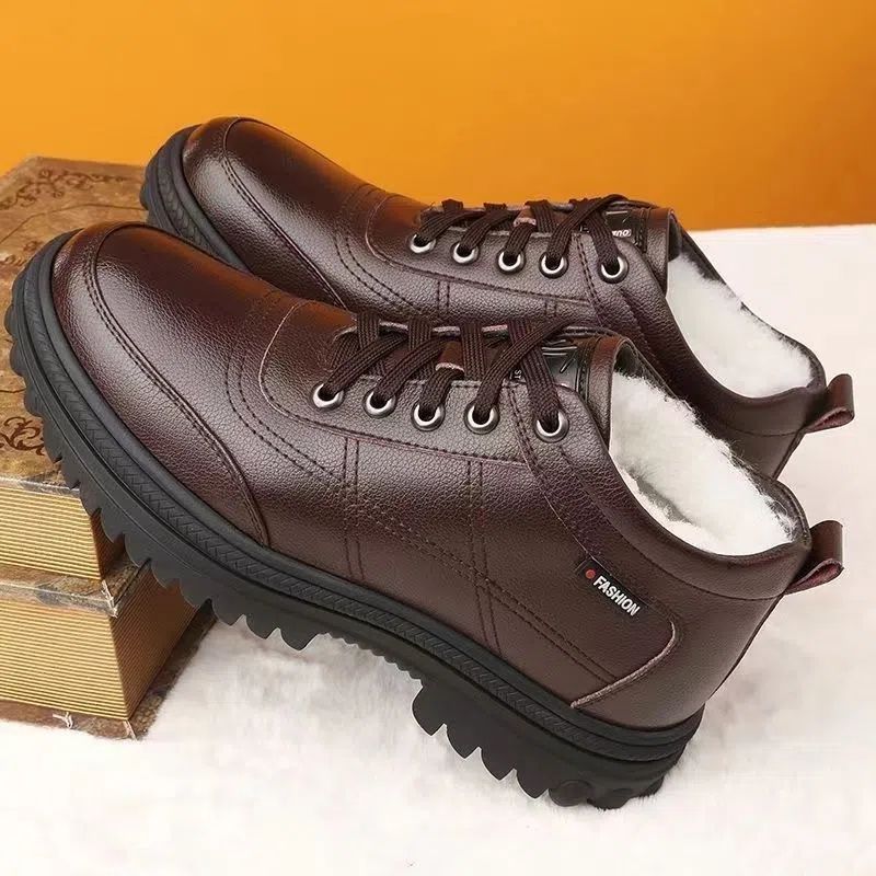🔥Ograniczona czasowo zniżka 50%🔥【39-44】2026 Nowość Zimowe, ciepłe, męskie skórzane buty z grubą podeszwą-4213447