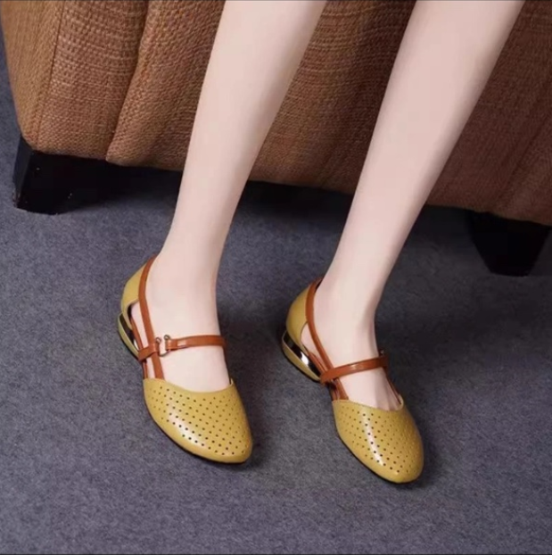 🌴【35-42】Primăvara 2025, Sandale de damă, elegante, din piele naturală, cu toc mic, talpă moale-3936078