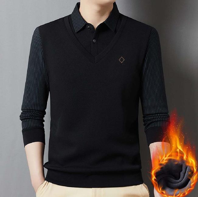 🔥【M-4XL】👔 Ανδρικό premium κασμιρένιο ζεστό σετ μπλούζας με μακριά μανίκια-4117331
