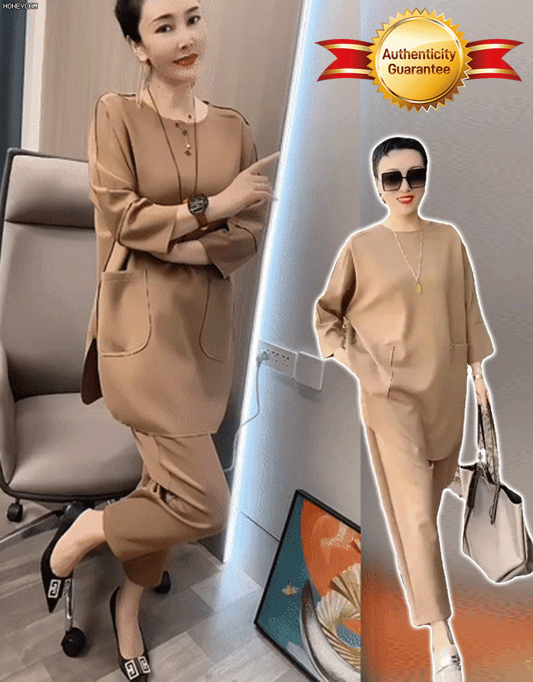 🍁🍂【M-3XL】 2025 noi de primăvară și vară culoare uni topuri casual din două piese + pantaloni-3970878