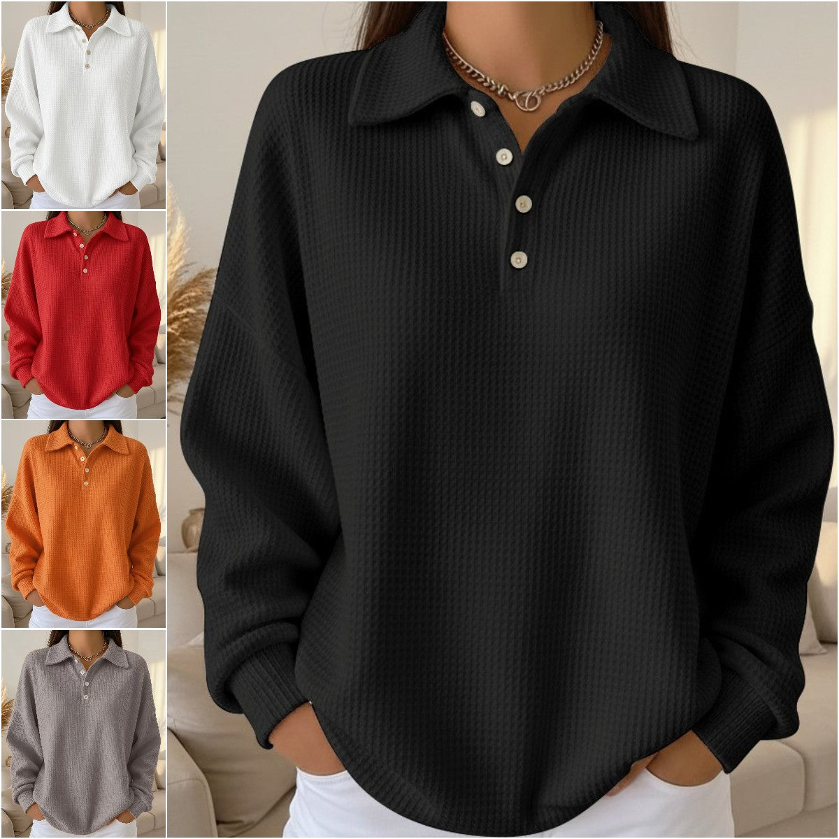 【S-5XL】Nova jesensko/zimska polo majica z enobarvnim ovratnikom za leto 2025