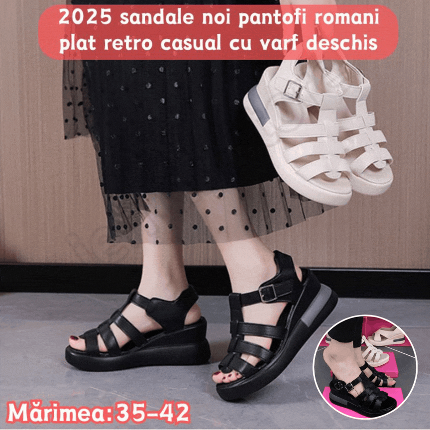 😍【Cumpărați 1 obțineți 1 gratuit】【35-42】2025 sandale noi pantofi romani plat retro casual cu varf deschis-3954645