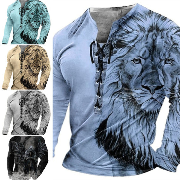 🦁🦁Męski, swobodny T-shirt z długim rękawem i nadrukiem 3D【Darmowa wysyłka, płatność przy odbiorze】