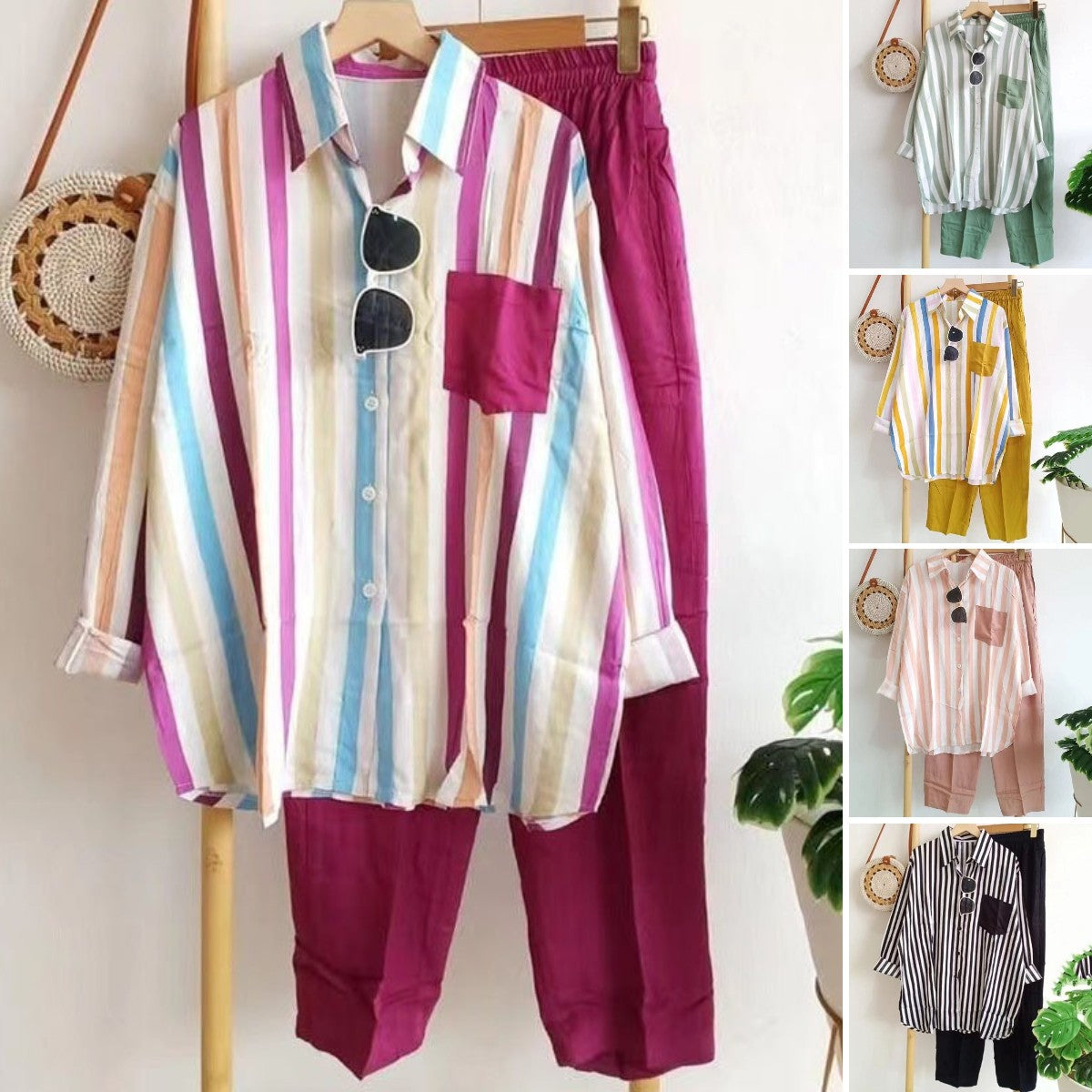 【50%OFF】【S-5XL】 🌸Costum casual din două piese cu dungi de primăvară-3954686