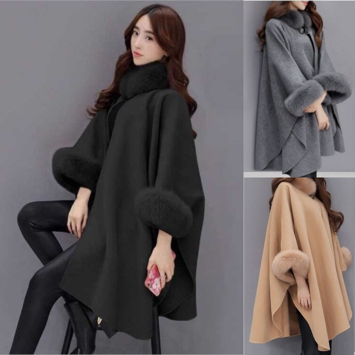 ✨💐【S-5XL】2025 nuevo estilo abrigo largo de lana y chal tipo capa-4122655