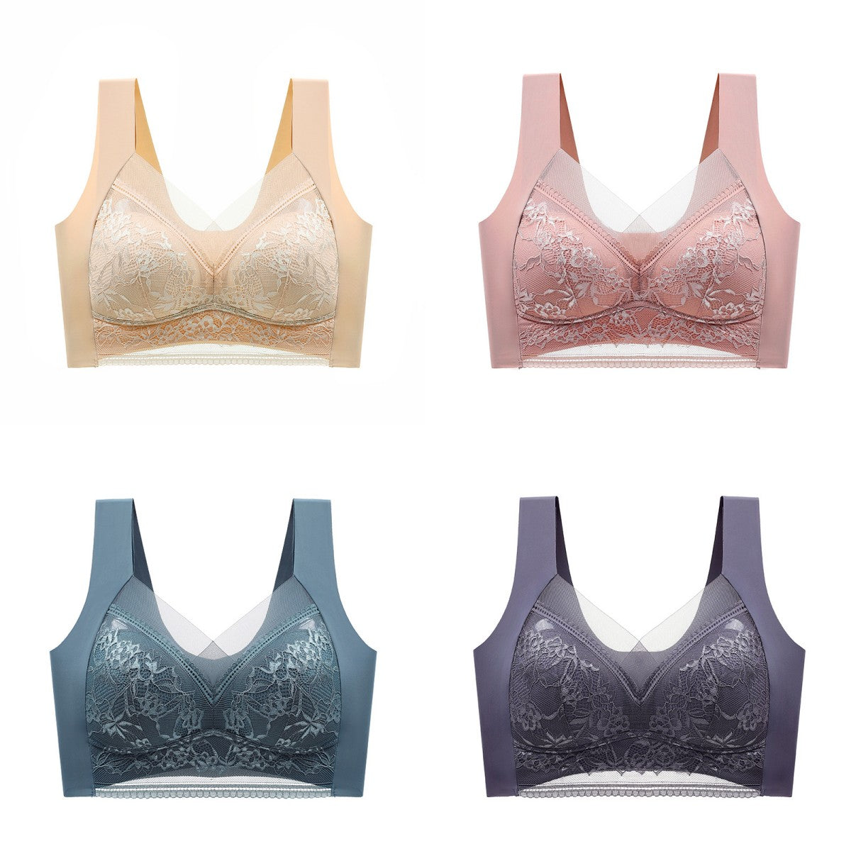 🔥【4  bucati】👙【40-110 KG】 Sutien confortabil, fără cusături, din dantelă-3999161