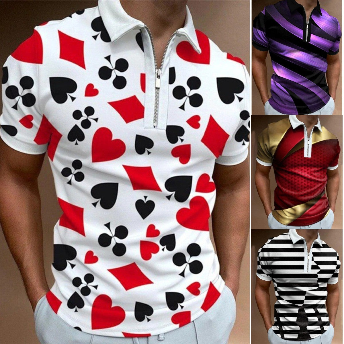 👕【S-6XL】2024 noul tricou polo pentru bărbați, cu fermoar, cu imprimeu