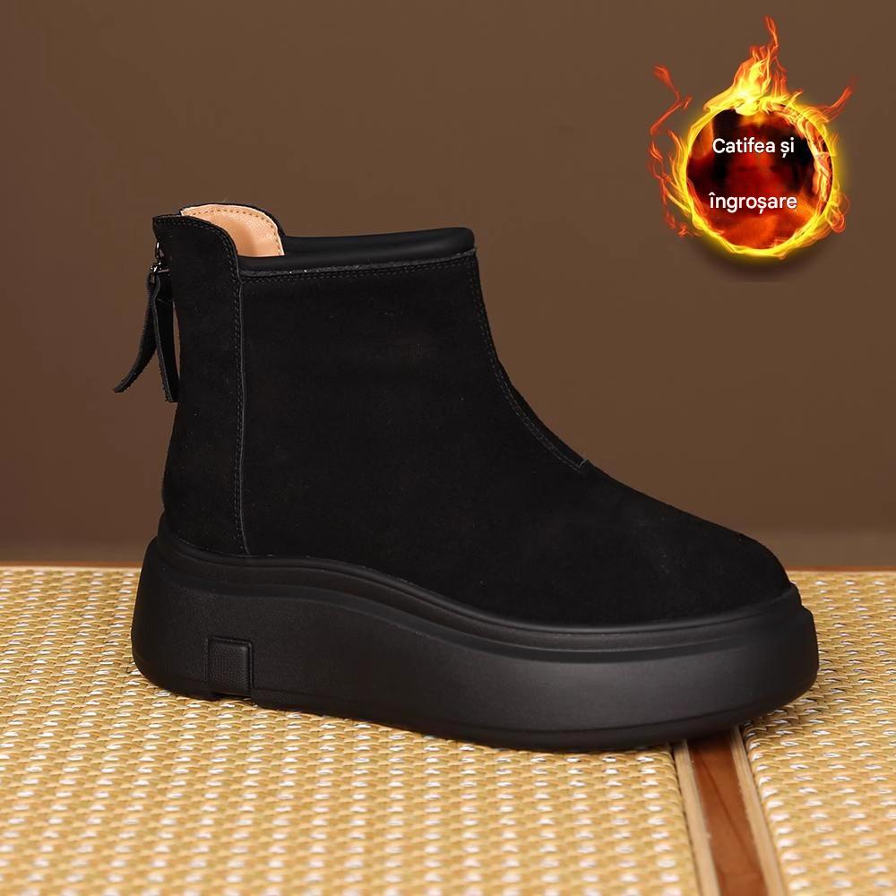 Cizme de zapada cu talpa groasa cizme scurte confortabile cu fermoar la spate-3872660