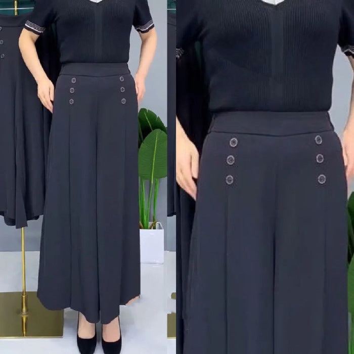 💖【M-5XL】Modna, drapowana spódnica damska z szerokimi nogawkami i wysokim stanem-4249264