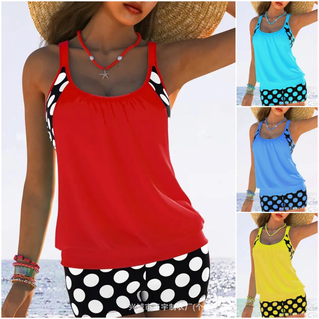 🏖️【S-4XL】【✨Cumpără unul, primești unul gratuit】Set de costum de baie sexy pentru femei, cu bretele, buline, mărime mare, 2025-4033459