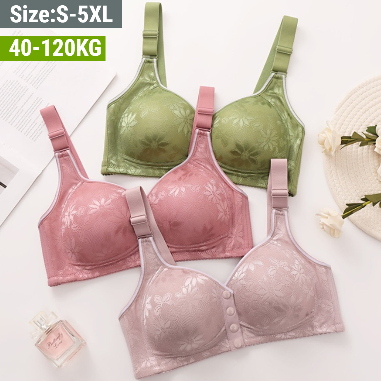 😍49% reducere【Set de 2】Sutien fără fir pentru femei cu nasturi în față 【40-120kg】❤️Bumbac natural antibacterian confortabil-4080202