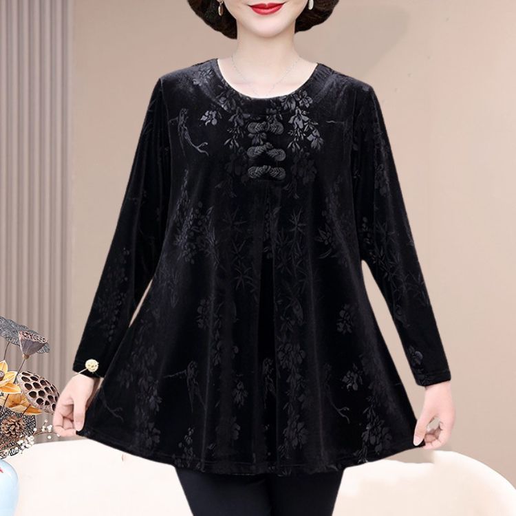 🌸[XL-7XL]2024 Toamnă și iarnă Vintage elegant imprimat imprimat Velvet Top