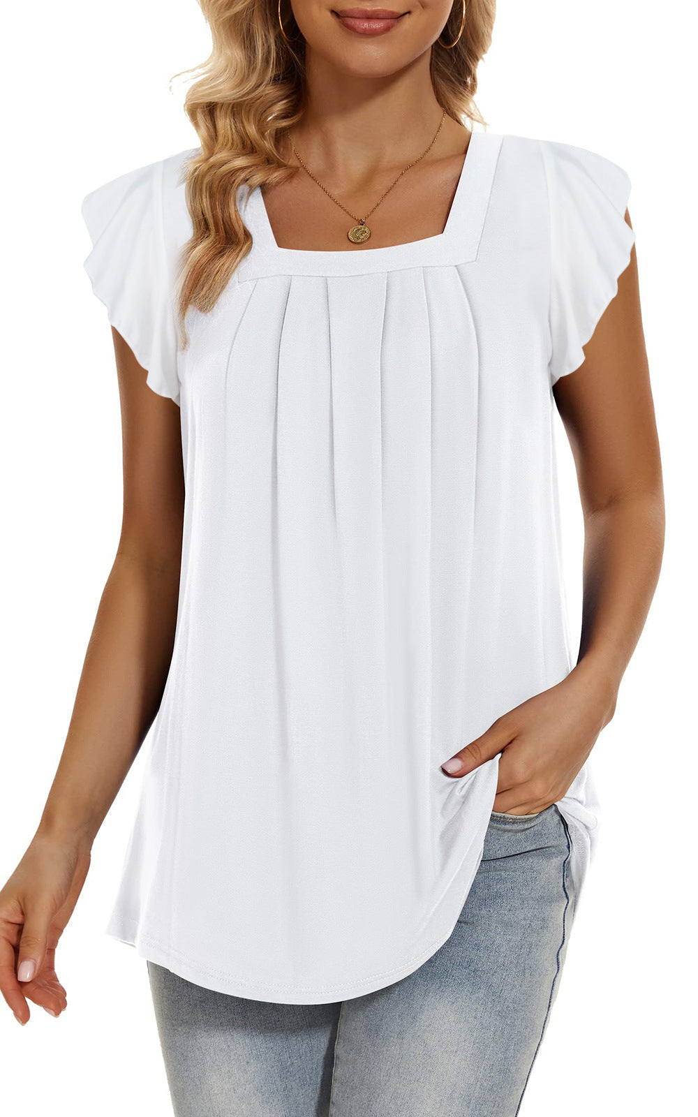 🔥🔥[S-2XL] Tricou nou de vară 2024, cu mânecă cu volane, cu gât pătrat