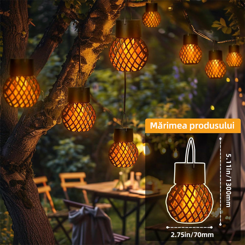 💡🏕️🔥💡🏕️【1 set de 4】🔥Lampă solară cu pandantiv cu flacără, lampă cu flacără cu LED-uri impermeabile pentru exterior-4081688