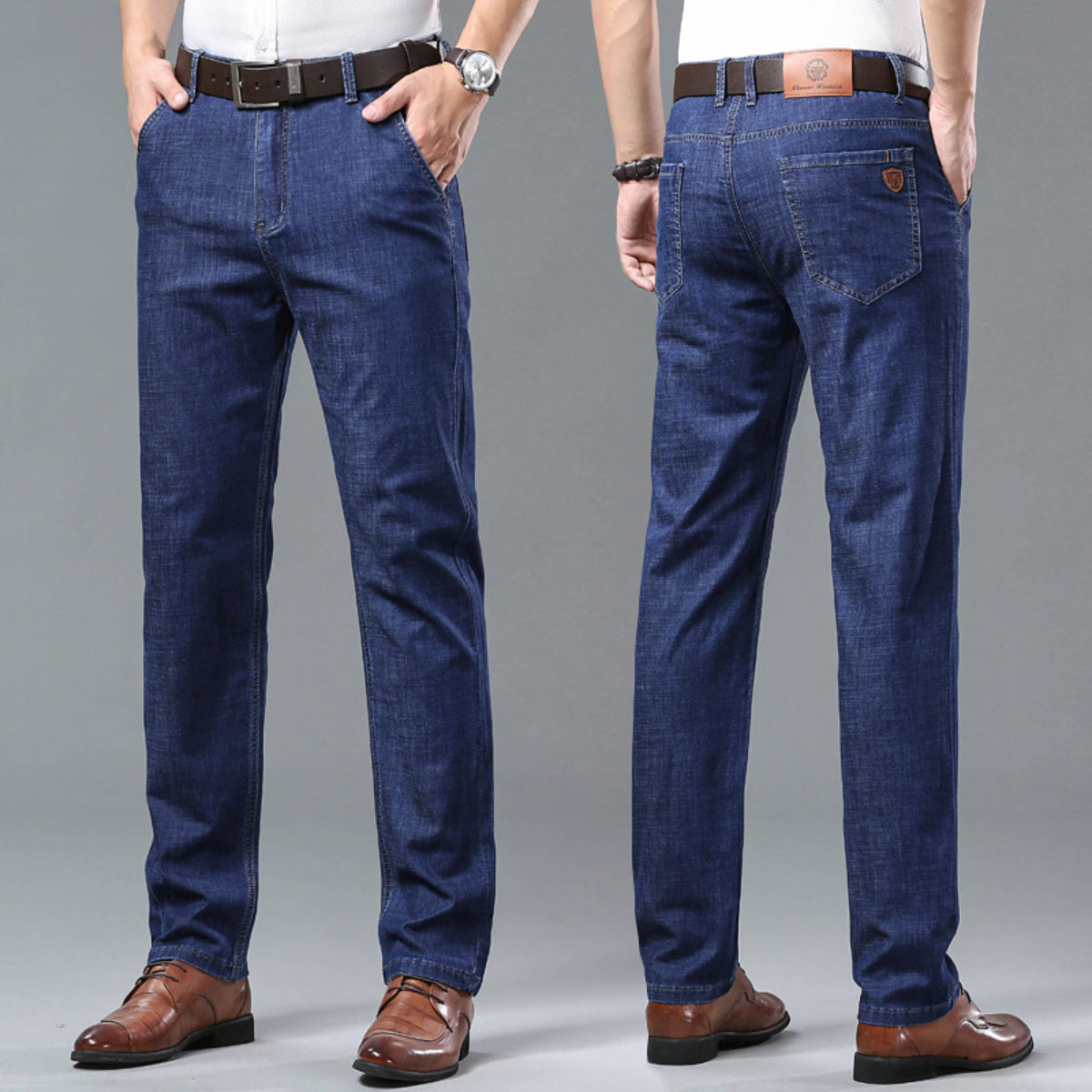 👖👖Ανδρικό καλοκαιρινό τζιν Tencel, μεσαίας μέσης, χαλαρή εφαρμογή, επαγγελματικό, casual παντελόνι σε ίσια γραμμή, παντελόνι από μετάξι Ice