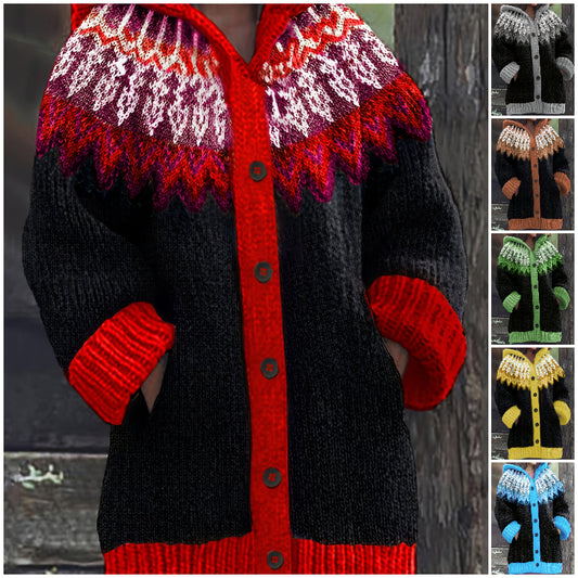 【S~5XL】✨Elegantní retro potištěná barevná bunda s kapucí