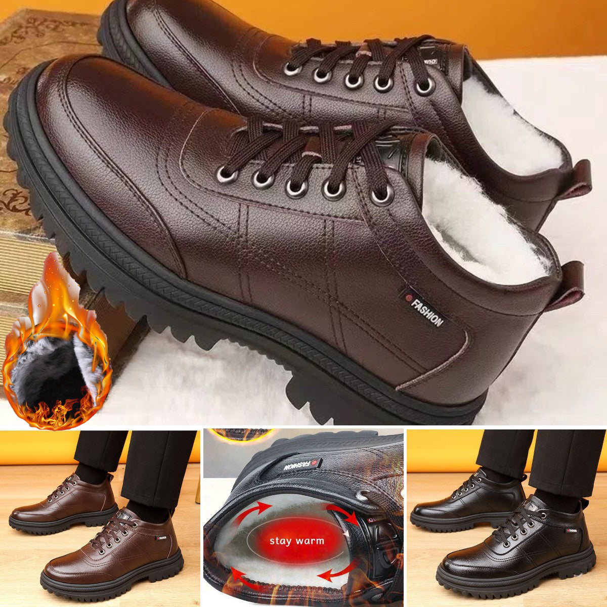🔥Ograniczona czasowo zniżka 50%🔥【39-44】2026 Nowość Zimowe, ciepłe, męskie skórzane buty z grubą podeszwą-4213447