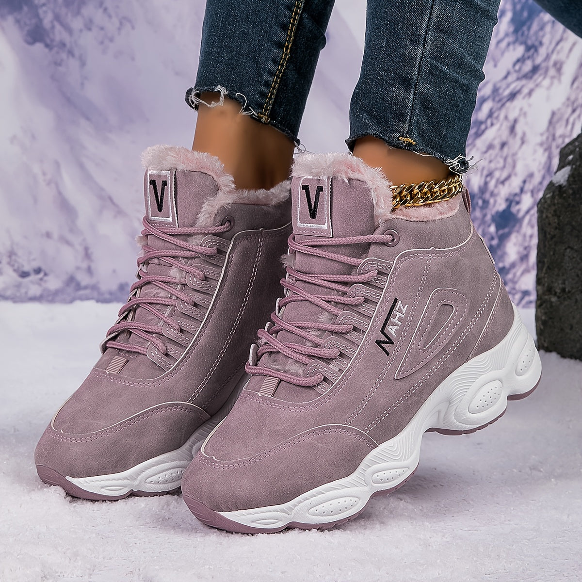 Nowe, zimowe, damskie, codzienne buty sportowe z polarową wyściółką, ciepłe i z grubą podeszwą【35-41】-4210175