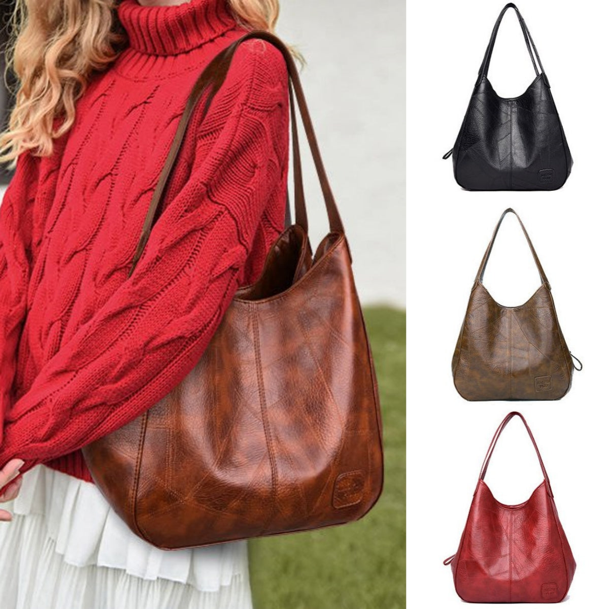 💖👜💖Geantă de umăr din piele moale, cu stil nou, capacitate mare, potrivită-3954683