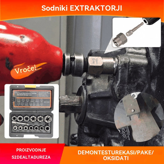 14-delni komplet orodja za odstranjevanje zlomljenih vijakov in matic.