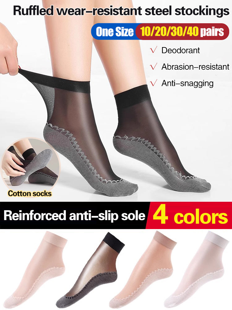 🔥【Ofertă pe timp limitat】40 perechi 139 lei🔥Ciorapi scurti cu talpa de bumbac cu volane, stil anti-alunecare-3955074