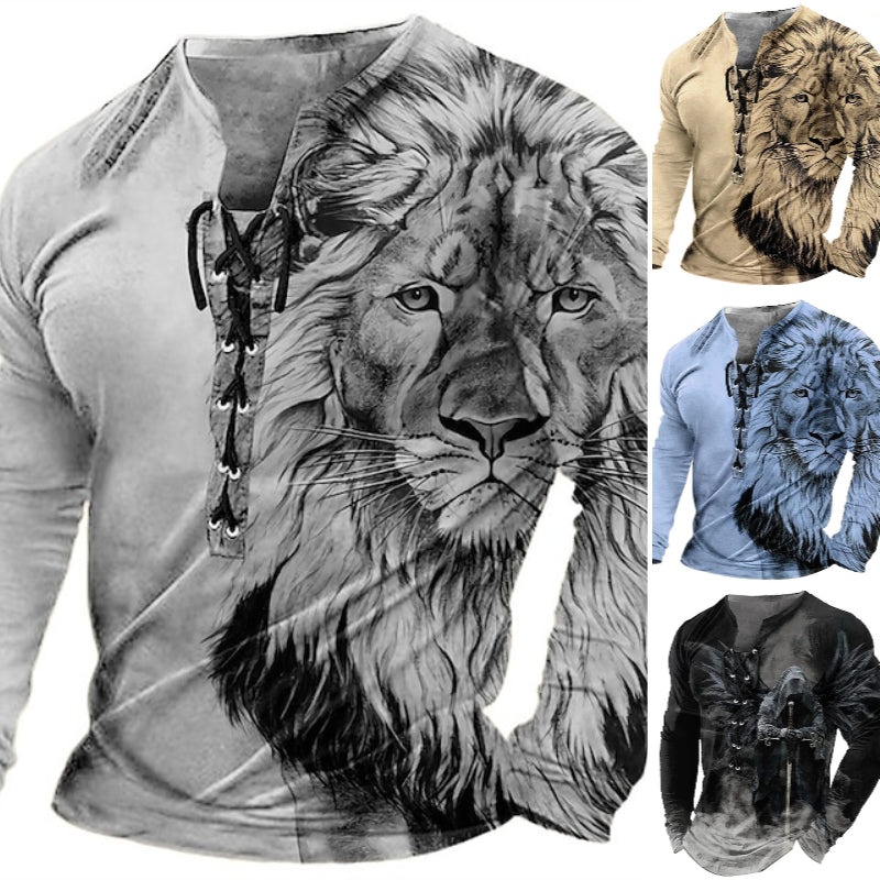 🦁🦁Męski, swobodny T-shirt z długim rękawem i nadrukiem 3D【Darmowa wysyłka, płatność przy odbiorze】