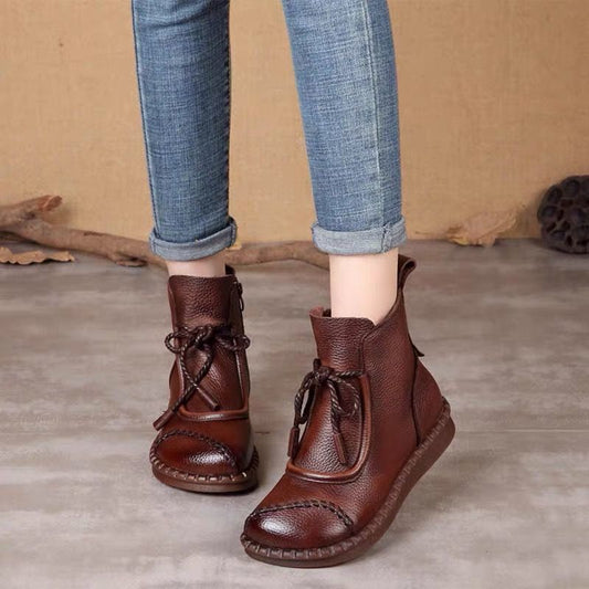🔥✨【35-40】🌷👢Novedades 2025 Reserva a principios de otoño🎉 Botas vintage de mujer de piel suave-4119995