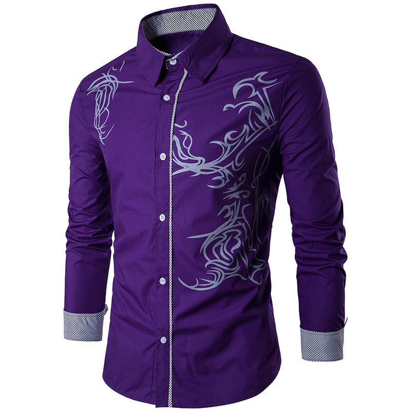🔥🔥【M-3XL】Nowa koszula męska Slim Fit z nadrukiem smoka 2026-4251229