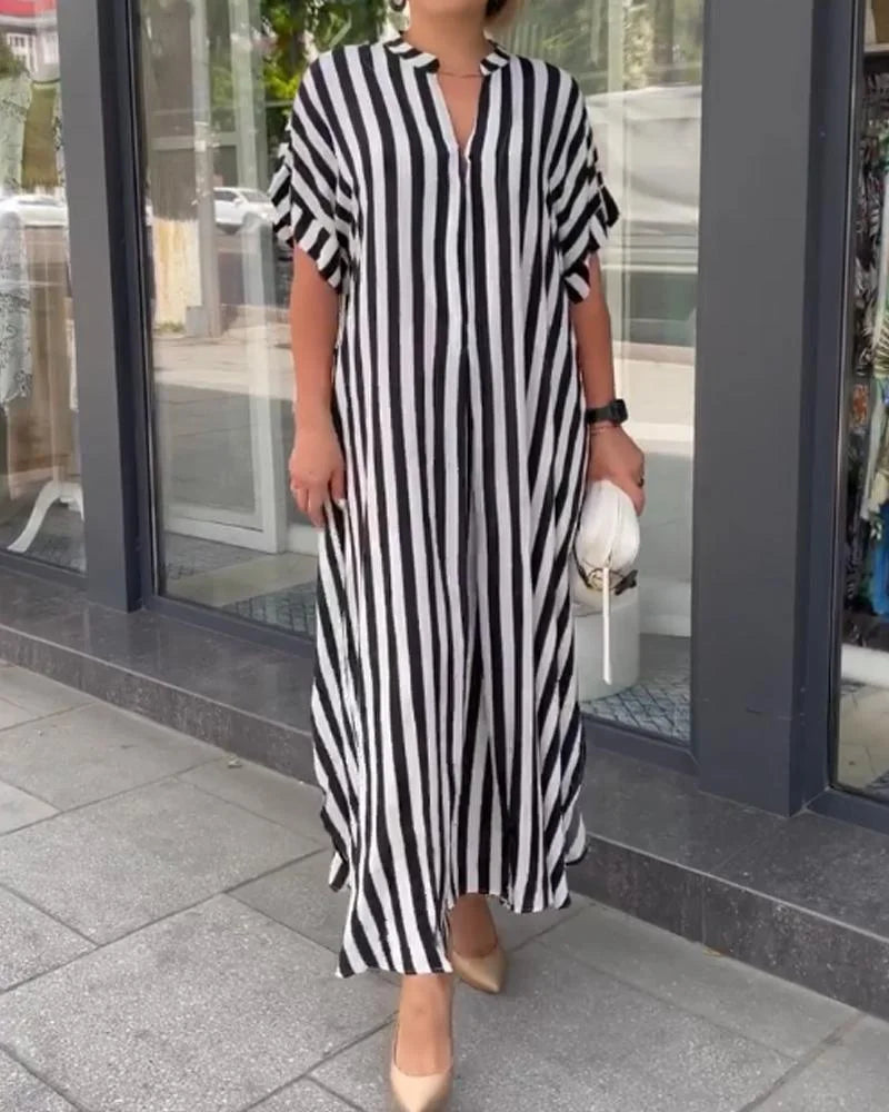 👗🔥【Cumpără 1 primești 1 gratis】Rochie cardigan modernă cu mânecă scurtă, cu dungi laterale-3916355