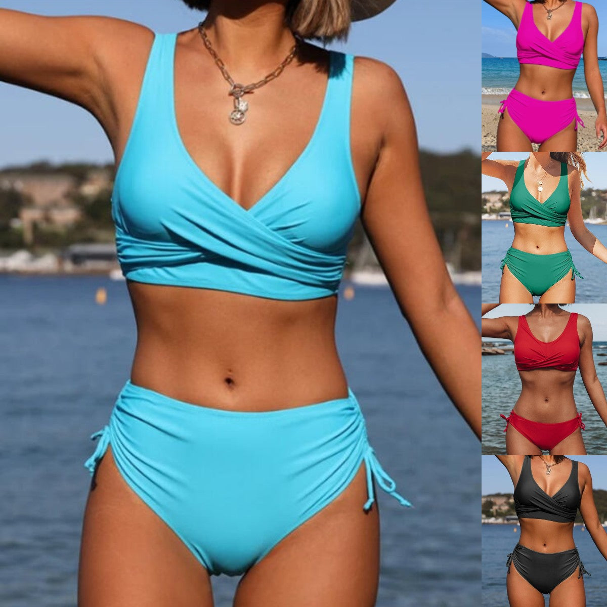 🏖️👙【Ofertă de produse noi】🌴【S-3XL】Costum de baie bikini pentru femei, stil nou, vara 2025, culoare uni, confortabil, respirabil, cu uscare rapidă.-3999085