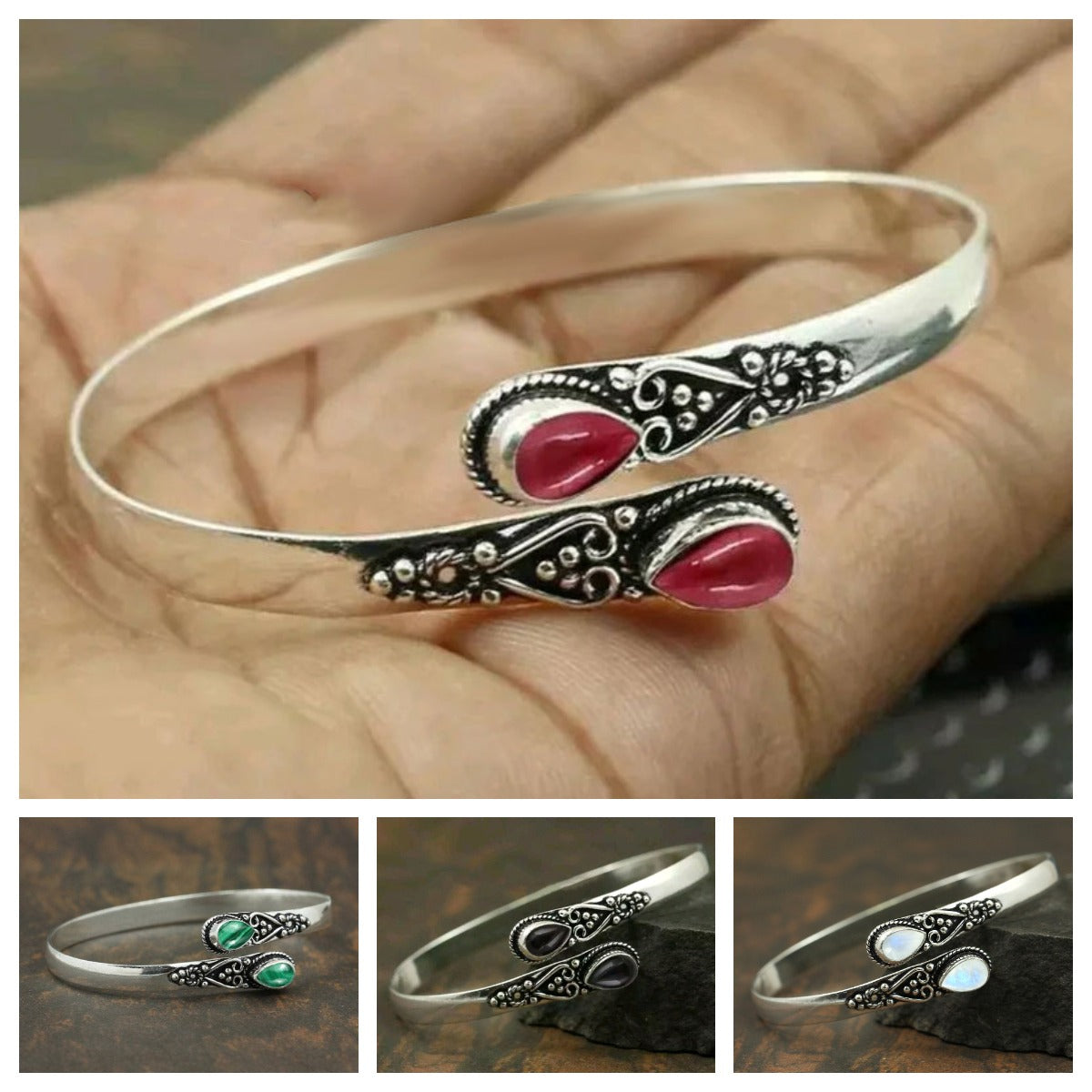 【Cumpărați 1, primiți 1 gratuit】Brățară vintage din argint S925 cu agat verde-3928972