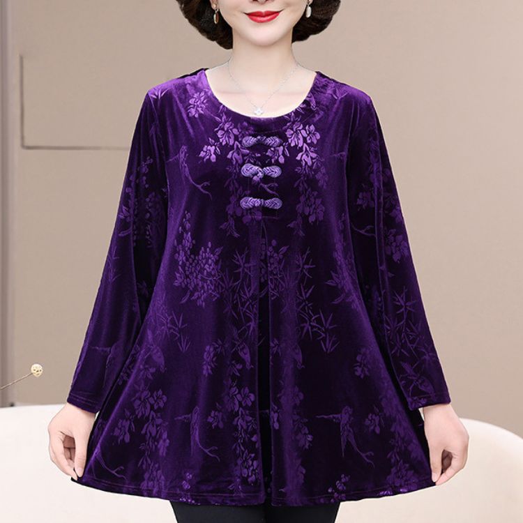🌸[XL-7XL]2024 Toamnă și iarnă Vintage elegant imprimat imprimat Velvet Top