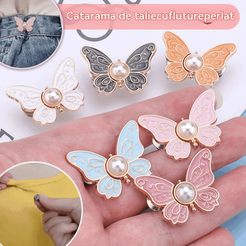🦋Pantalones abotonados con botón de cintura de mariposa de perla cintura fija