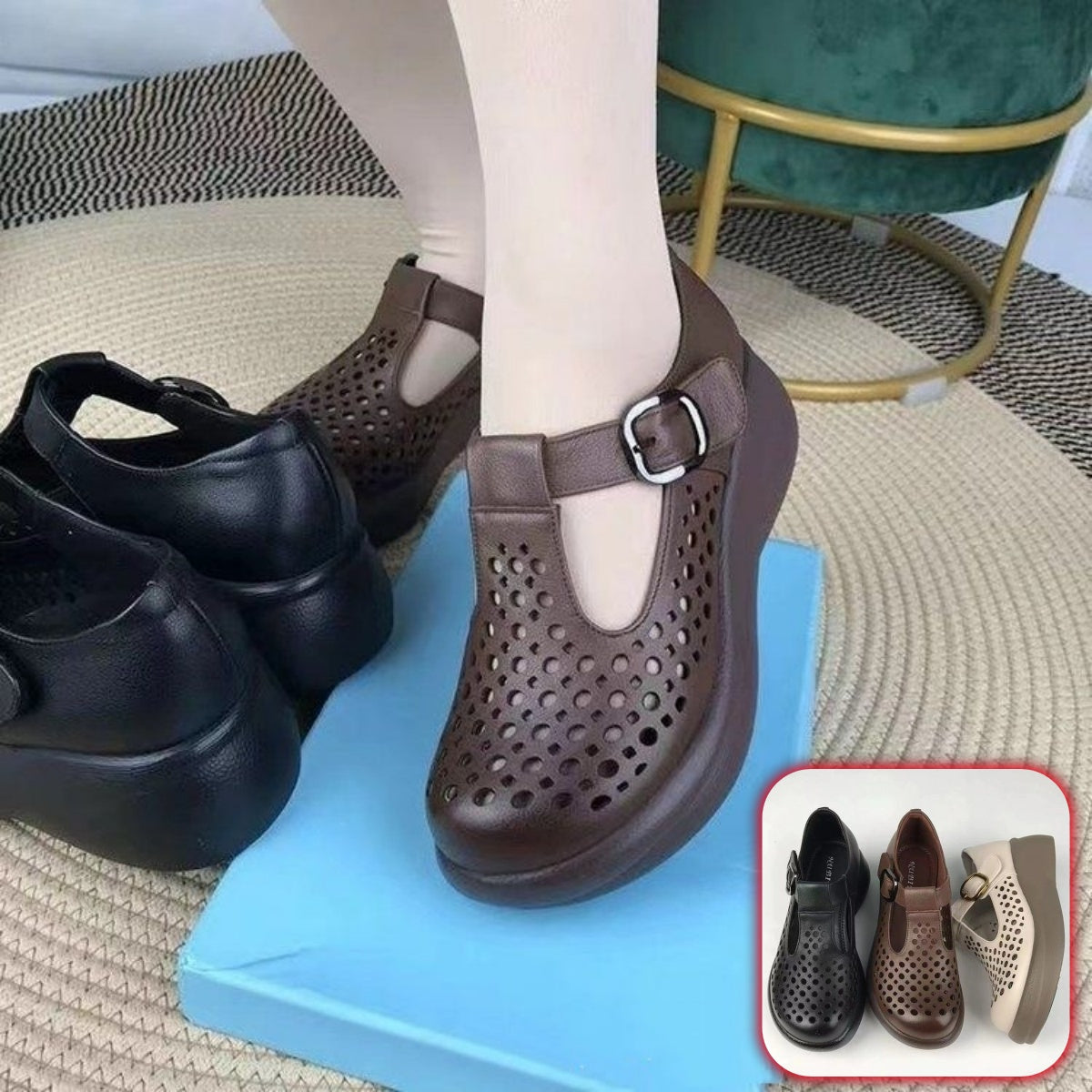 【35-40】2025 Noua modă pentru femei, ocazional, din piele naturală, pantofi cu talpă groasă-3896574