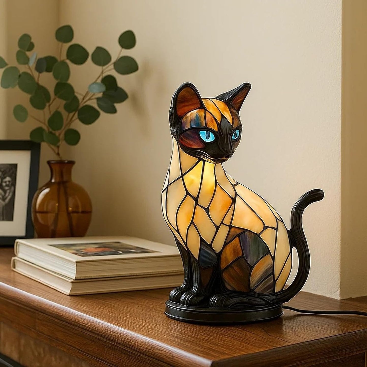 🐱Lampa stołowa w kształcie kota, retro lampka nocna wykonana z kolorowej żywicy, z motywem kota-4255983